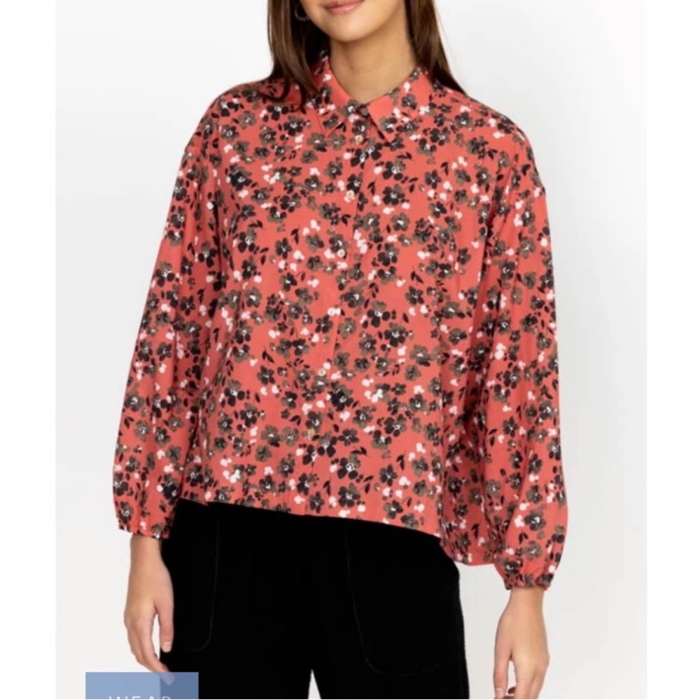 Johnny Was Coral Floral Blouse